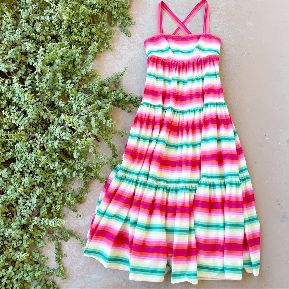 J. Crew Tiered Rainbow Striped Maxi Dress